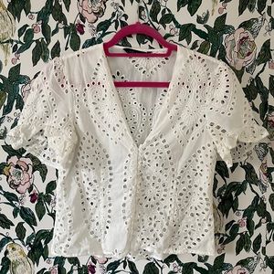 Zara White Eyelet Top